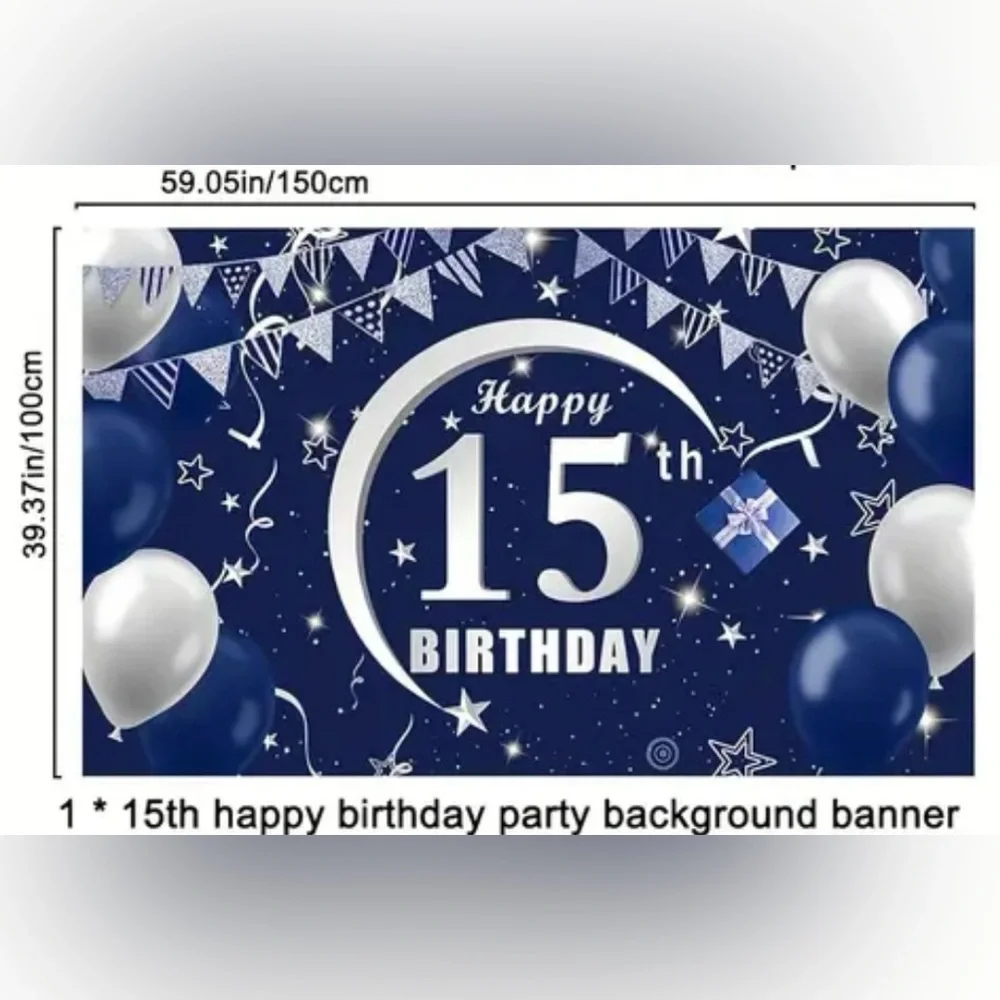Happy 15th Birthday Party supplies. Used in great condition